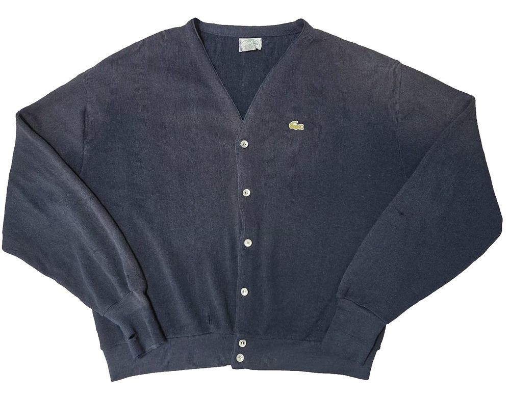 Vintage 70s/80s Izod Lacoste Cardigan Sweater Men's XL Navy Blue Orlon USA Made